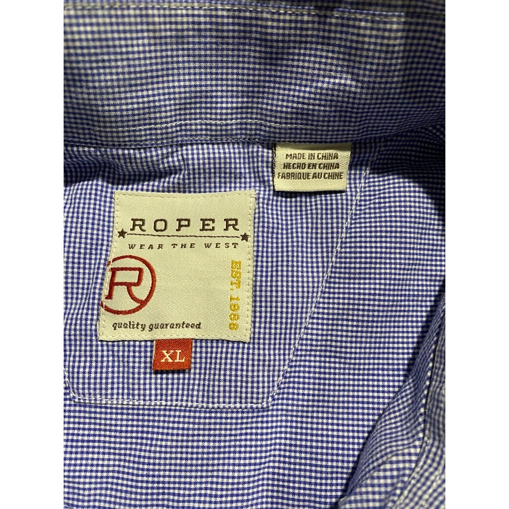 Roper Button Down Shirt Mens XL Small Blue & White Gingham Cowboy Western Casual - Picture 8 of 10